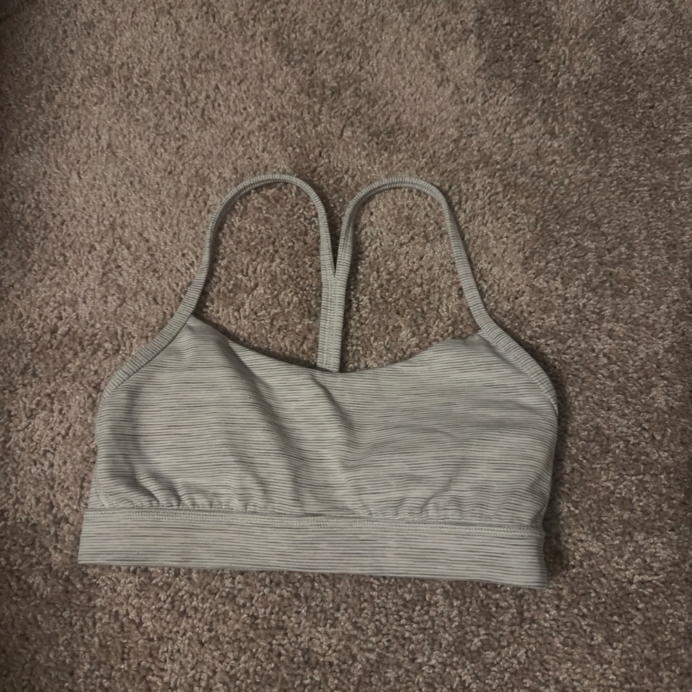Women's Gray Striped Lulu Flow Y Sports Bra- Size 4